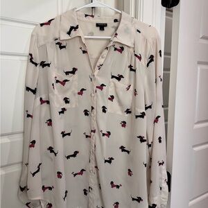 Torrid Cream Top with Black and Red Dachshund Design